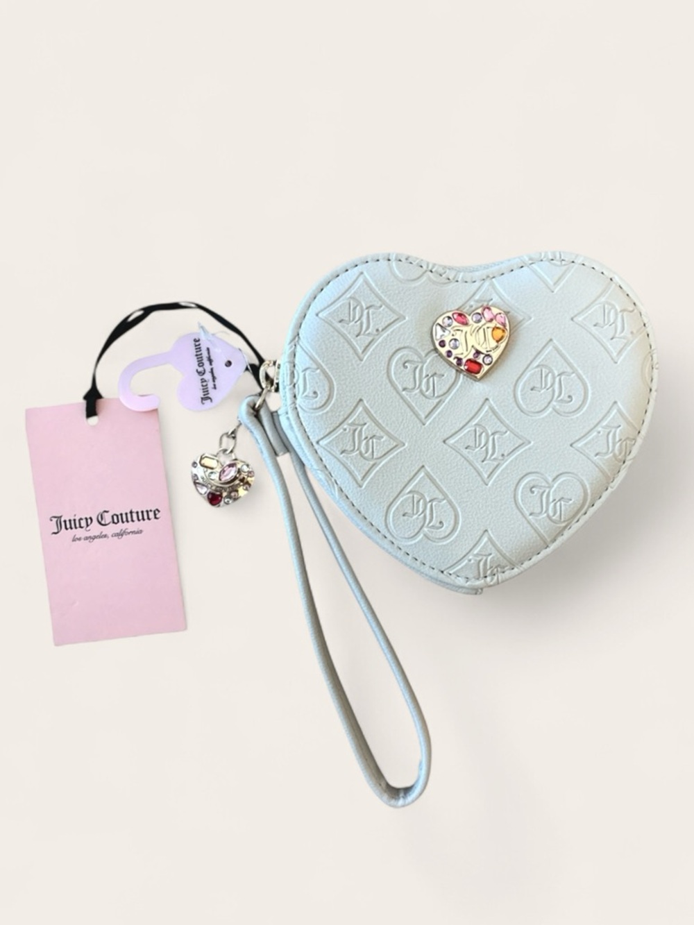 Juicy Couture Crystal Heart Charm Wristlet in Ivory